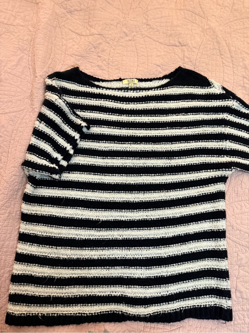 Kori Black & White Striped Knit Boatneck Top